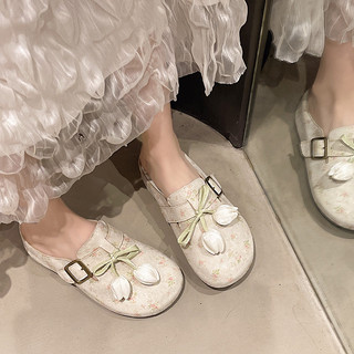 Chất Lượng Cao Hoa Tulip Đế Dày Tăng Chiều Cao Bên Trong 5cm ~ Baotou Nửa Trượt Giày Nữ Mặc Bên Ngoài Dép Một Chân Birkenstock Giày Sandal Hàng Ngày Dép Đi Ngoài Không Mệt Mỏi Kích Thước 35 ~ 40