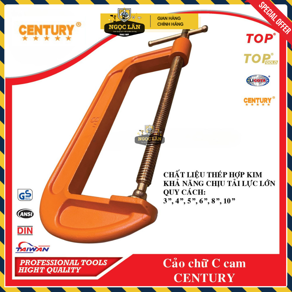 [Chính hãng] Cảo chữ C Century 3-4-5-6-8-10 inch màu cam thép hợp kim chịu lực cao