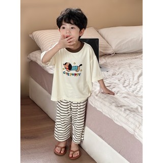 Bộ đồ ngủ lụa băng Modal mùa hè cho bé trai-Quần ngắn tay thường ngày Hoạt hình Đồ mặc nhà cho bé