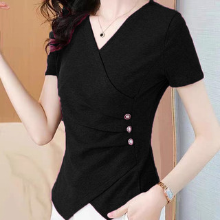 Áo Kiểu Nữ Công Sở Tay Ngắn Thiết Kế Cách Điệu Phối Nút Sang Trọng, 8 Màu, Chất Đẹp Form Chuẩn-AT72