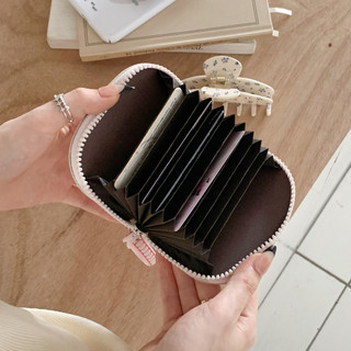 Da PU Ngọt Ngào Mini Phong Cách Ví Nữ Nhiều Thẻ Hộp Đựng Dung Tích Lớn Dây Kéo Tiền Xu
