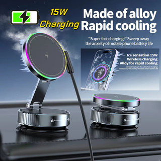 2026 Mới K3 K5 Xe Từ Tính Đế Sạc Không Dây Có Thể Gập Lại 15W Ánh Sáng Đầy Màu Sắc Hút Chân Không Hút Giá Đỡ Điện Thoại