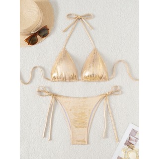 Đồ bơi nữ Màu kẹo Bronzing Tie Dye Dây hai mảnh Bikini Đồ bơi