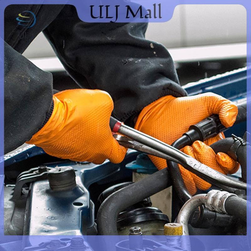 ULJ Găng Tay Dùng Một Lần Công Nghiệp 10/30 Chiếc, Họa Tiết Tay Cầm, An Toàn Cơ Khí, Găng Tay Làm Việc Nitrile Cam Hạng Nặng