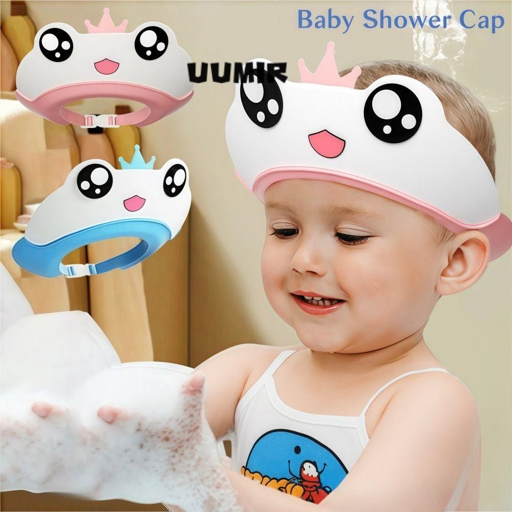 Mũ tắm cho bé UUMIR, Mũ gội đầu hình ếch có thể điều chỉnh kích thước, Bảo vệ tai dễ thương Phim hoạt hình Tấm che tắm chống nước cho trẻ em