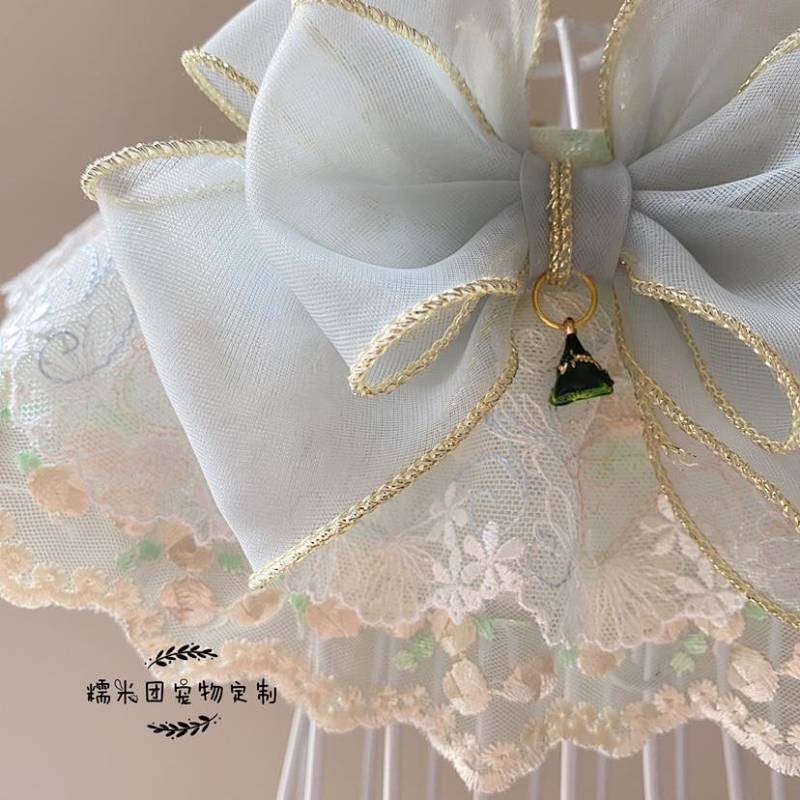 【Ready Stock】 New Pet Small Zongzi Lace Scarf Cat Bow Dog Bow Tie Korean Style Collar Saliva Towel Bib Fairy 7Kld
