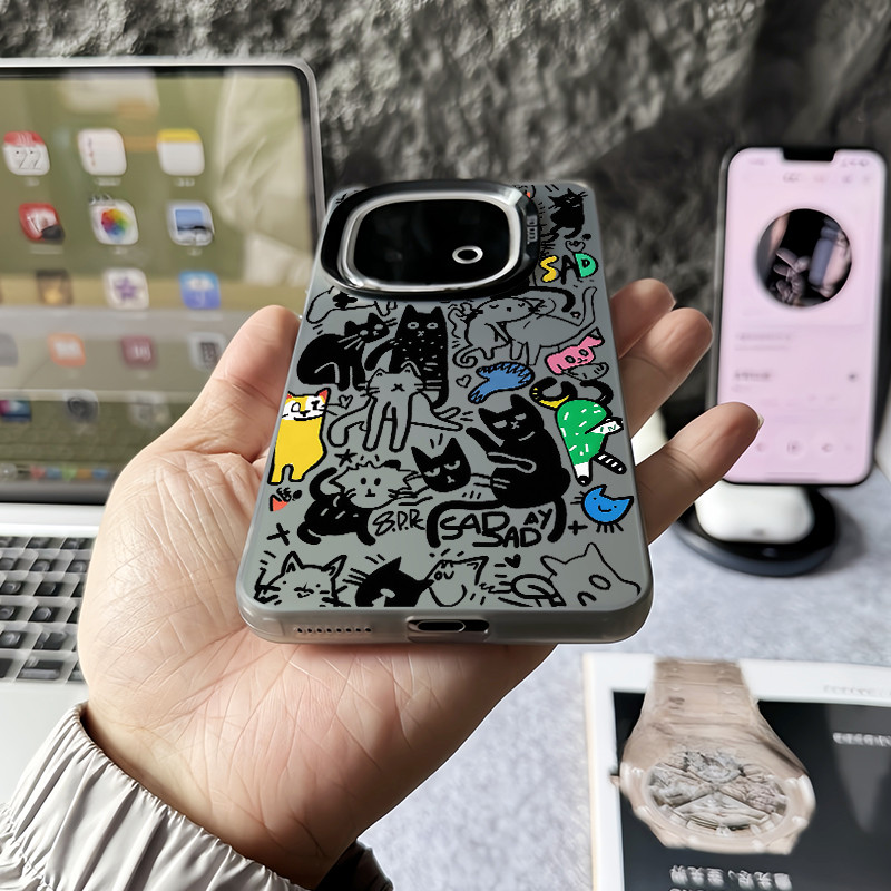Dành cho iQOO 13 12 Pro Z10 Turbo Z9 Z9X Neo 10 Pro Neo 9 Graffiti Cat Micro Matte Frosted Phone Case cho iQOO Z9 Turbo Z8 Ốp điện thoại iQOO chống sốc