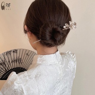 Kẹp tóc nữ với thiết kế đơn giản phong cách Trung Hoa từ ngọc trai và lá bạch quả, phù hợp cho sườn xám Hanfu hay tiệc cưới.