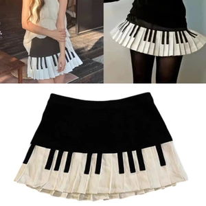 Treeling Nữ Sinh Eo Xếp Ly Một Dòng Mini Váy Vintage Thẩm Mỹ Piano Chìa Khóa In Hình loe Ngắn Skater Váy