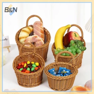 B & N Giả Mây Giỏ Đựng Đồ Nhà Bếp Màu Nâu Có Tay Cầm Giỏ Dệt Tay Rau Quả Hoa Đồ Lặt Vặt Sắp Xếp.