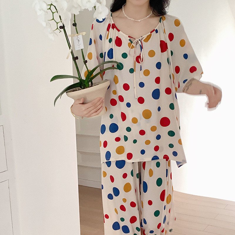Bộ Đồ Ngủ Nữ Mùa Hè Cotton Lụa, Phong Cách Mới Sọc, Kích Thước Lớn, Phù Hợp Làm Loungewear