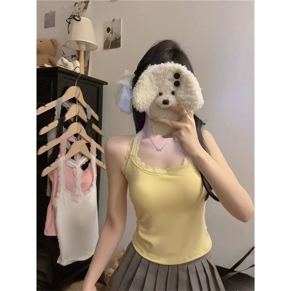 Áo vest camisole T-back viền ren Milyfashion cho phụ nữ với đệm ngực, thiết kế độc đáo, lưng đẹp, áo racerback cho phụ nữ