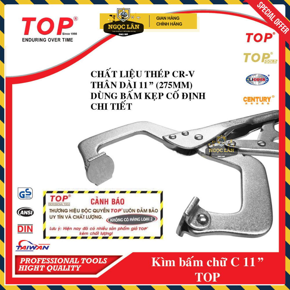 [Chính hãng TOP] Kìm bấm chữ C TOP 11 inch (275mm) kẹp cố định bề mặt, kẹp kim loại cao cấp