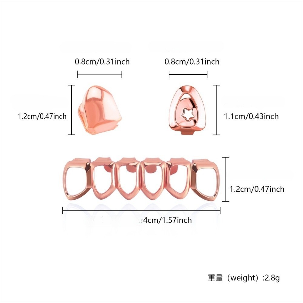 MERIGGIARE Hip Hop Răng Grillz, Trang Sức Răng Zircon Sáng Bóng Màu Vàng, Đồng Trái Tim Rỗng Đôi Trái Tim Grillz Nữ