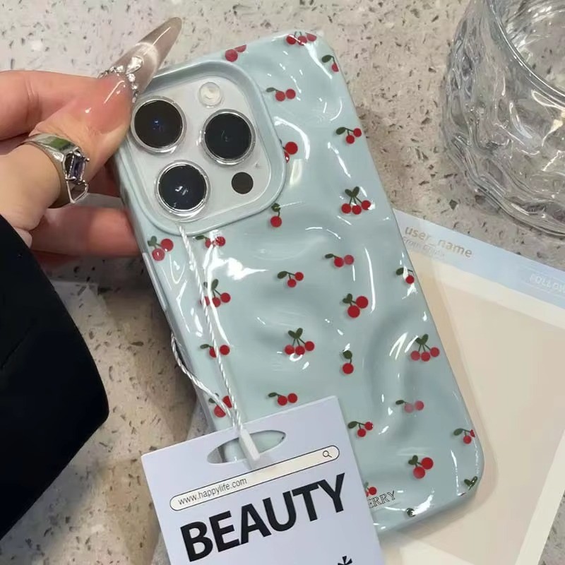 Ốp Điện Thoại Họa Tiết Gấp Anh Đào Dễ Thương Cho iPhone 16 15 12 11 Pro Max 17 13 14 Pro 15 Plus Vỏ Silicon Mềm Chống Sốc Chống Trơn Trượt
