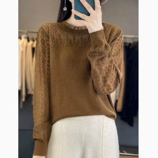 Áo len dệt kim nữ xuân thu cổ tròn rời, style Hàn Quốc
