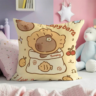 Vỏ gối Capybara hoạt hình dễ thương Vỏ gối vuông bằng vải Polyester in một mặt Sofa Vỏ đệm ô tô Trang trí nhà cửa (Không bao gồm lõi gối)