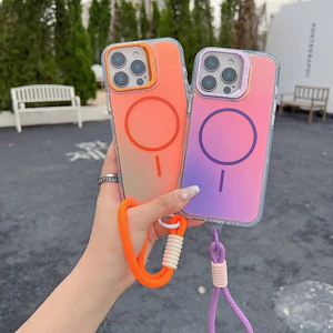 Từ Gradient Dây Đeo Cổ Tay Ốp Lưng Điện Thoại iPhone 17 16e 16 Pro Max 15 14 Plus 13 12 11 Dây Gấp Ống Kính Đứng
