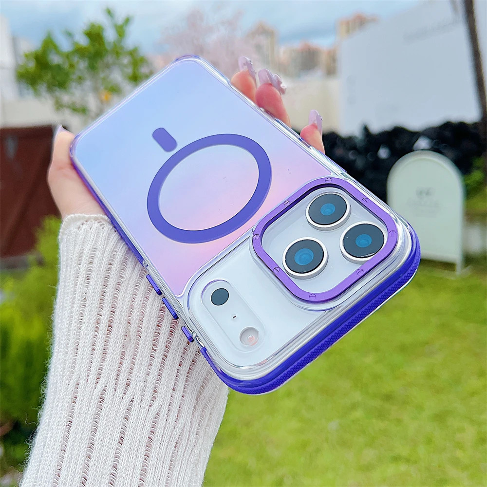 Ốp Điện Thoại Từ Tính Chuyển Đổi Ống Kính Kim Loại Cho iPhone 17 Air 16 13 Pro Max 12 11 14 Plus 16E Ốp Lưng Trong Suốt Nhiều Màu Sắc