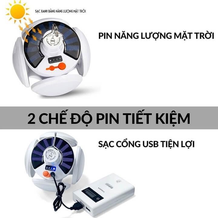 Bóng Đèn tích Điện 4 cánh sạc tích Điện năng lượng mặt trời , 5 chế độ sáng Đèn chiếu sáng trên bàn ngoài trời BB -383