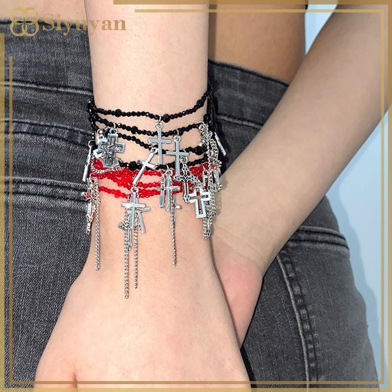 Siyuyan Trang Sức Thời Trang Nhiều Lớp Với Dây Chuyền Và Vòng Tay Đính Hạt Chữ Thập, Phù Hợp Hip Hop Punk - Quà tặng Việt Nam