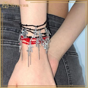 Siyuyan Trang Sức Thời Trang Nhiều Lớp Với Dây Chuyền Và Vòng Tay Đính Hạt Chữ Thập, Phù Hợp Hip Hop Punk - Quà tặng Việt Nam