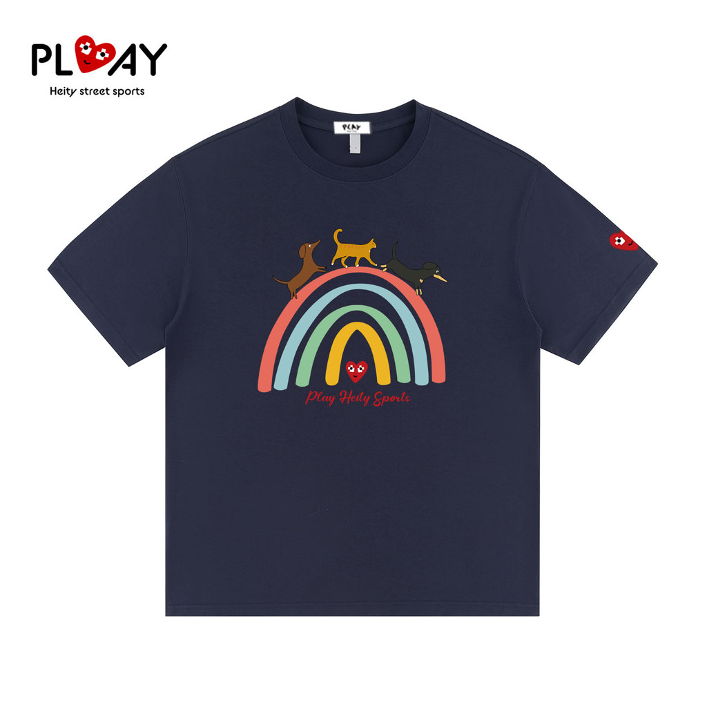 PLAY Áo thun ngắn tay mùa hè in hình chó con cặp đôi thường ngày