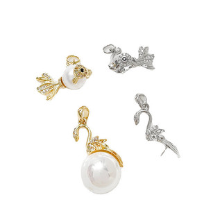Mặt dây chuyền tự làm 14K mạ đồng màu vàng với sọc zircon, cá vàng, thiên nga và ngọc trai - Phụ kiện vòng cổ