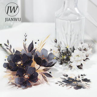 Jianwu Translucen Hoa Series Vintage Hoa Bronzing Chất Liệu Cắt Dán PET Sáng Tạo DIY Tạp Chí Văn Phòng Phẩm