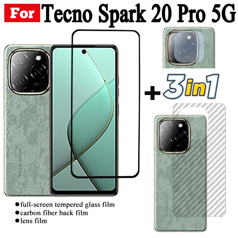 Phim kính cường lực 3 TRONG 1 Tecno Spark 20 Pro 5G cho Tecno Spark 20P 20C 20 Pro Kính bảo vệ màn hình toàn diện + Phim ống kính máy ảnh + Phim mặt sau