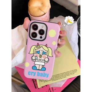 Crybaby Pop Mart Ốp điện thoại dễ thương, xinh xắn, màu hồng cho iPhone15ProMax 14Pro 13 12 XSMAX 13mini 8PLUS 2 ❈ 2in1 tpu và pc cas bóng