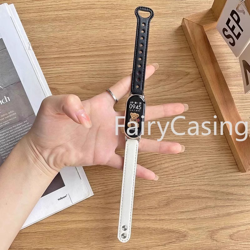 Dây Da Kinh Doanh Thời Trang Cho Xiaomi Mi Band 10 9 8 NFC Vòng Tay Cho Mi Band 10 Phụ Kiện Dây Đeo Tay Thay Thế