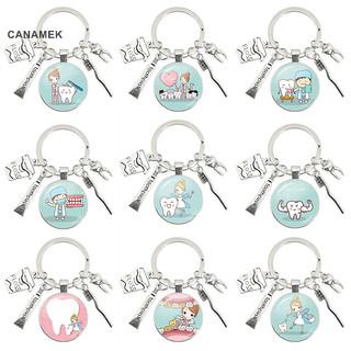 Canamek Sáng Tạo Mới Hoạt Hình Dễ Thương Họa Tiết Răng Huy Chương Móc Khóa Kính Mái Vòm Mặt Dây Chuyền Móc Khóa Chăm Sóc Quà Tặng Móc Khóa CSF