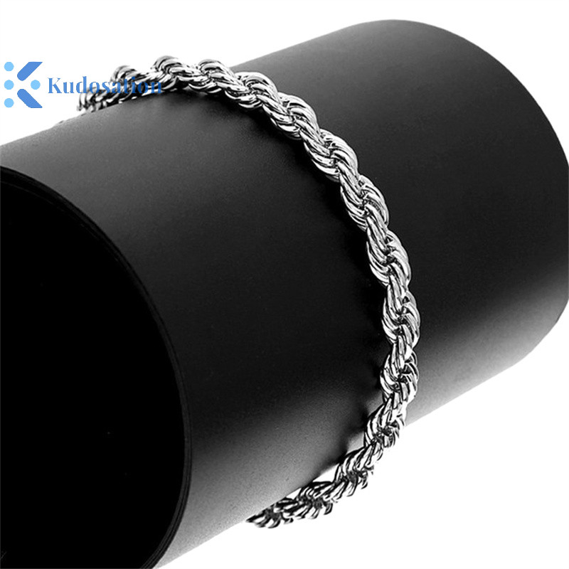 Kudosation Chất Lượng Cao Bạc 925 4MM Nam Nữ Dây Xích Nam Xoắn Dây Vòng Cổ Vòng Tay Thời Trang Bạc Bộ Trang Sức