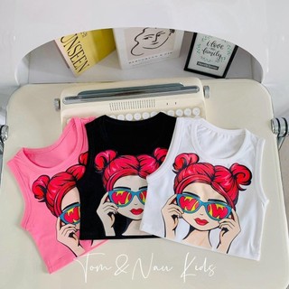 A29-[tomnaukids] Áo ba lỗ in hình cô gái mặc mát mùa hè Cho Bé gái Vải Cotton - Size 9-36Kg