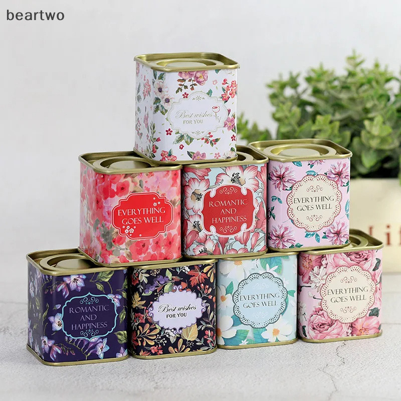 < Beartwo > Hộp Bảo Quản Kín Vuông Teaware Lá Trà Có Thể Jar Thiếc Sắt Kẹo Có Thể Vintage Hộp Trang Sức Nhà Bếp Cà Phê Đường Hộp Đựng Đẹp
