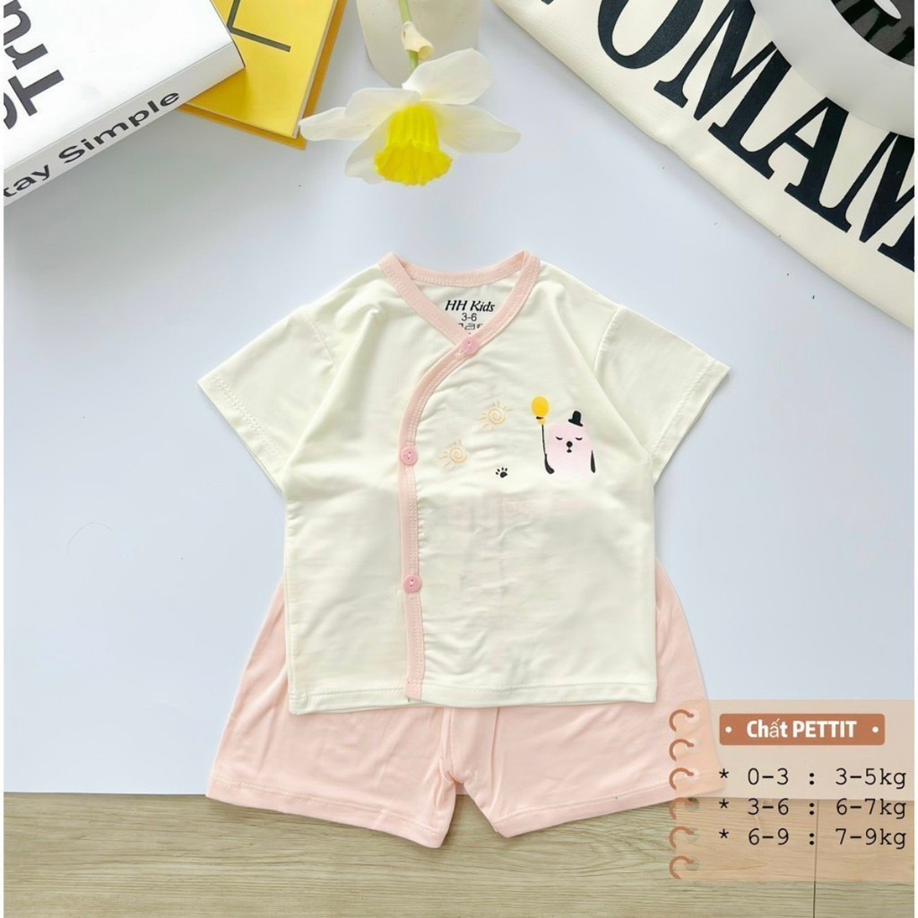 Set 2/3/5 bộ thun lạnh cộc tay cho bé sơ sinh 3-9kg chất vải thun lạnh màu mềm mịn mát  HH-CL09 Đậu Đậu Store