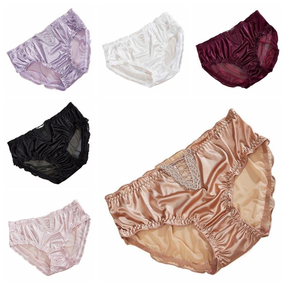 DARON Satin Quần Lót Lụa, Ice Silk Trong Suốt Ruffle Rỗng Quần Đùi, Quần Lót Ngọt Ngào Cotton Đáy Quần Lót Nữ Quần Lót Nữ Nữ