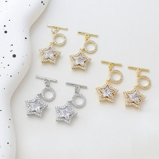 Thật Mạ Vàng Giữ Màu Full Zirconium Ngôi Sao OT Khóa Kết Nối Khóa DIY Handmade Trang Sức Vòng Cổ Đính Hạt Phụ Kiện Chất Liệu