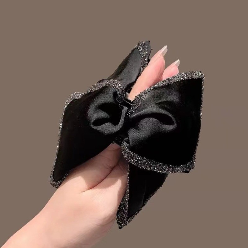 Mauropoli [Sẵn Sàng] Tính Khí Retro Cao Cấp Satin Nơ Lấy Kẹp Phong Cách Hàn Quốc Đầu Sau Kim Cương Giả Kẹp Tóc Tất Cả Trận Đấu Kẹp Tóc