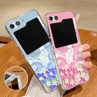 Hoa Tươi Trong Suốt Họa Tiết Trong Suốt Mềm TPU Ốp Lưng Điện Thoại Samsung Galaxy Z Flip 6 Flip 5 Flip 4 Flip 6 5 4 3 Khóa Kim Loại Silicon Gấp Bao