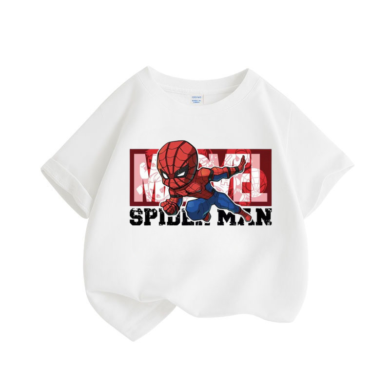 Áo Thun Mùa Hè lavibaby mới 2024 áo thun hoạt hình Marvel siêu nhân in họa tiết thoáng khí mềm mại