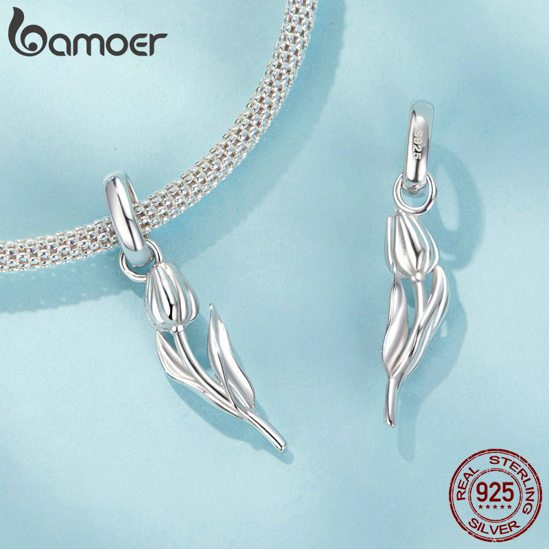 Bamoer 925 Sterling Sliver Charm Bướm Tulip Phalaenopsis Mặt Dây Chuyền Phụ Kiện Cho Vòng Tay