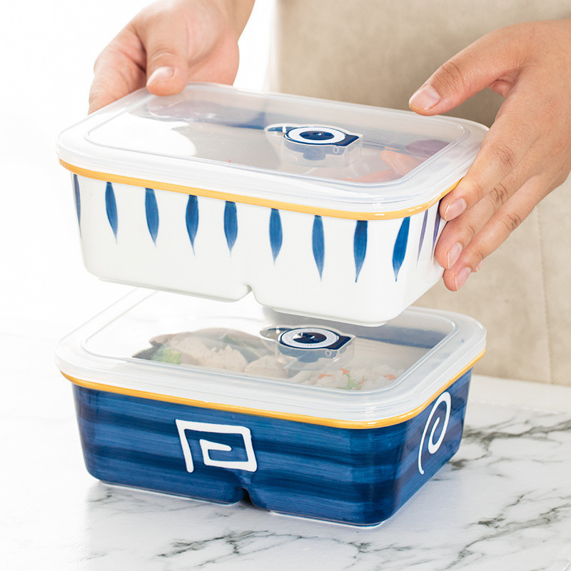 Hộp gốm Bento phong cách Nhật Bản Hộp cơm trưa cách nhiệt Hộp kín tươi Hộp chia Bento Hộp chia cách nhiệt Hộp cơm trưa chia Hộp bảo quản bằng gốm Hộp bảo quản thực phẩm