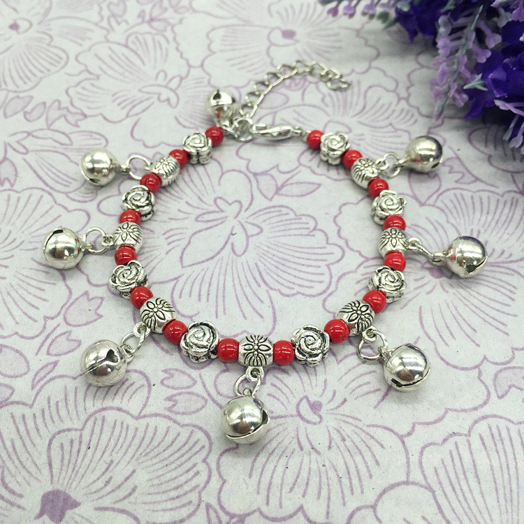 ❣️G GHGl Sẵn Sàng Nhỏ Tươi Phong Cách Dân Tộc Bohemian Retro Tây Tạng Vòng Tay Bạc Nữ Chuông Vòng Chân Cổ Retro Trang Sức