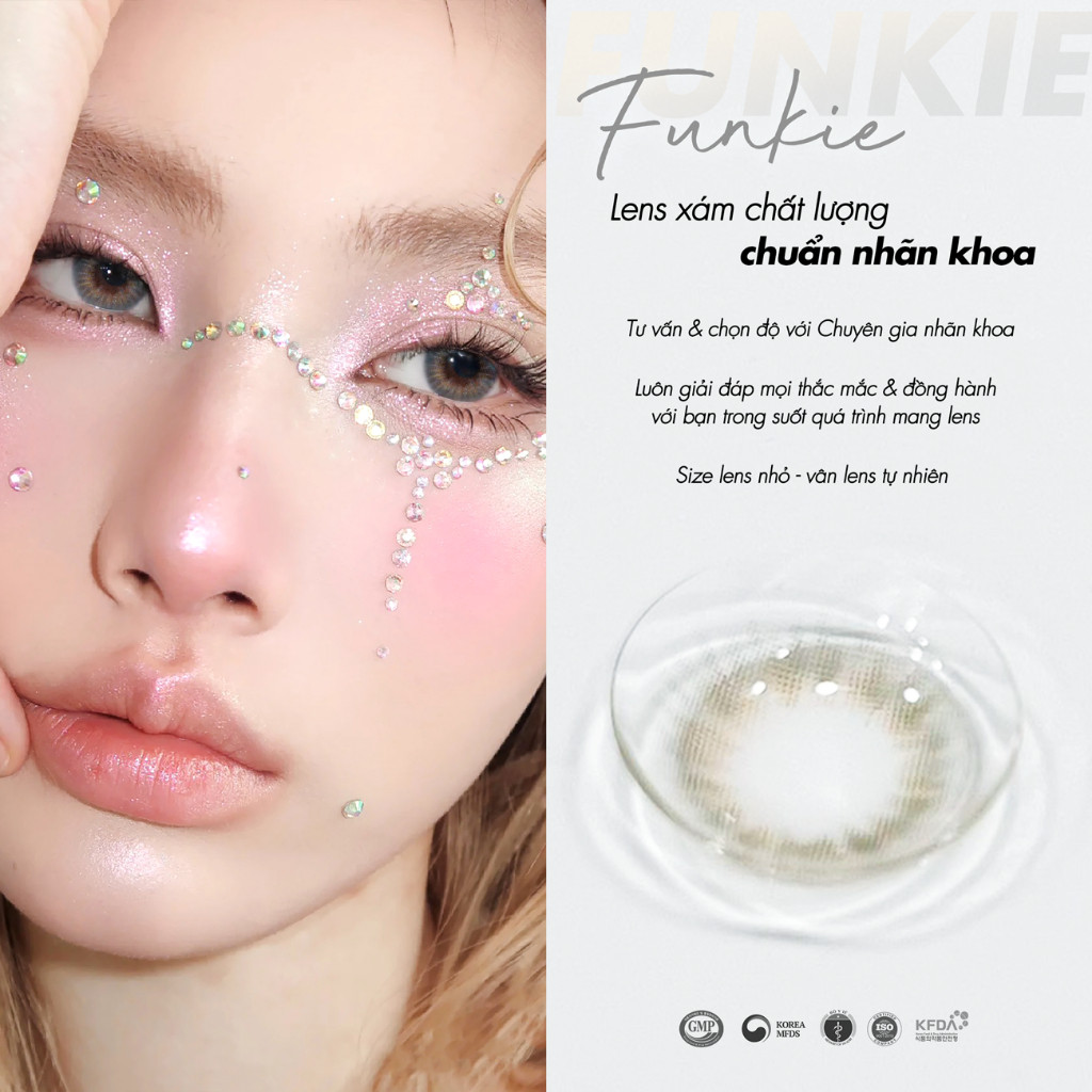 Lens cận xám tây tự nhiên Funkie 💥HÀNG CAO CẤP💥 Kính áp tròng có độ 0-8, đường kính nhỏ 12.8 dễ đeo