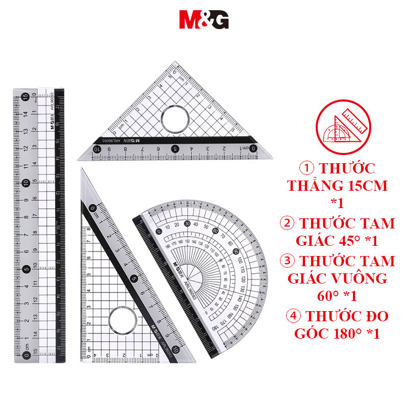M&G Bộ Thước 4 Thước 15cm Tay Cầm Tam Giác Protractor Kiểm Tra Vẽ Di ...
