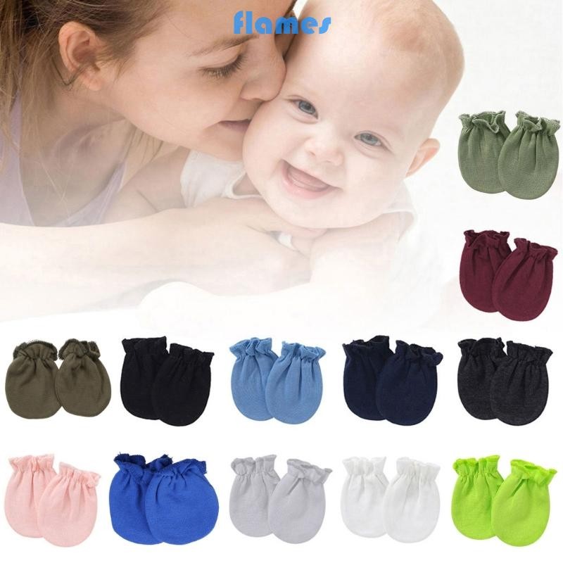 Un * Trẻ Sơ Sinh Bé Trai Bé Gái Handguard Găng Tay Tất Tay Quà Tặng Màu Trơn Chống Trầy Xước Găng Tay