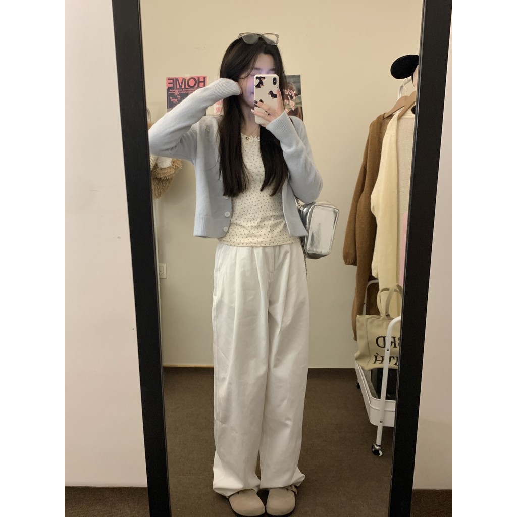 Suxi Thu Đông Pháp Retro Hoa Thời Trang Đơn Giản Slim Fit Áo Thun Dài Tay Nữ Top 240903