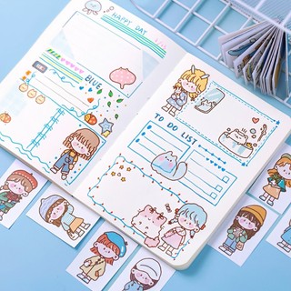Set 50 sticker họa tiết dễ thương nhãn dán trang trí DIY sổ vở Journal, văn phong phẩm ALINE